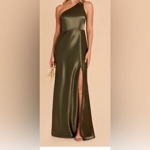 Birdy Grey Green One-Shoulder Slit Gown
